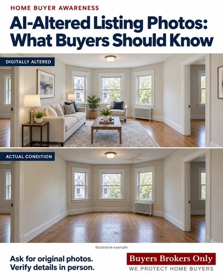 Illustrative example comparing AI-altered listing photos to the original photos
