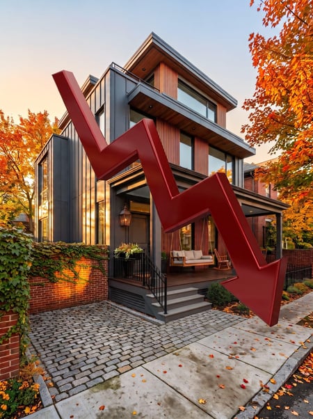 Modern home with farmers porch in urban setting. 