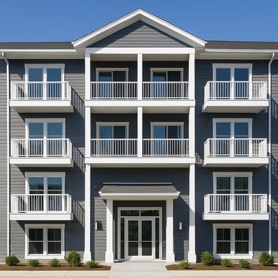 Modern Gray Condominium Building With Balconies in Boston