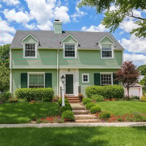 Light green Cape-style home.