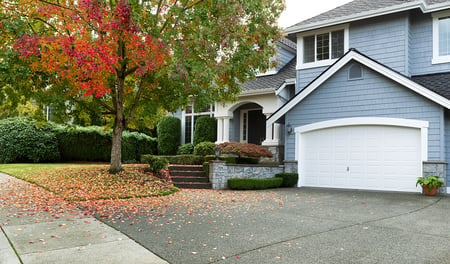 autumn blue house driveway